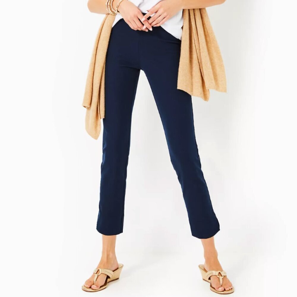 Lilly Pulitzer 27" Cropped Merrin High-Rise Bi-Stretch Pant in Navy Blue, size 6